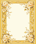 Golden Floral Botanical Border Design Rug