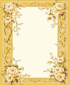 Golden Floral Botanical Border Design Rug