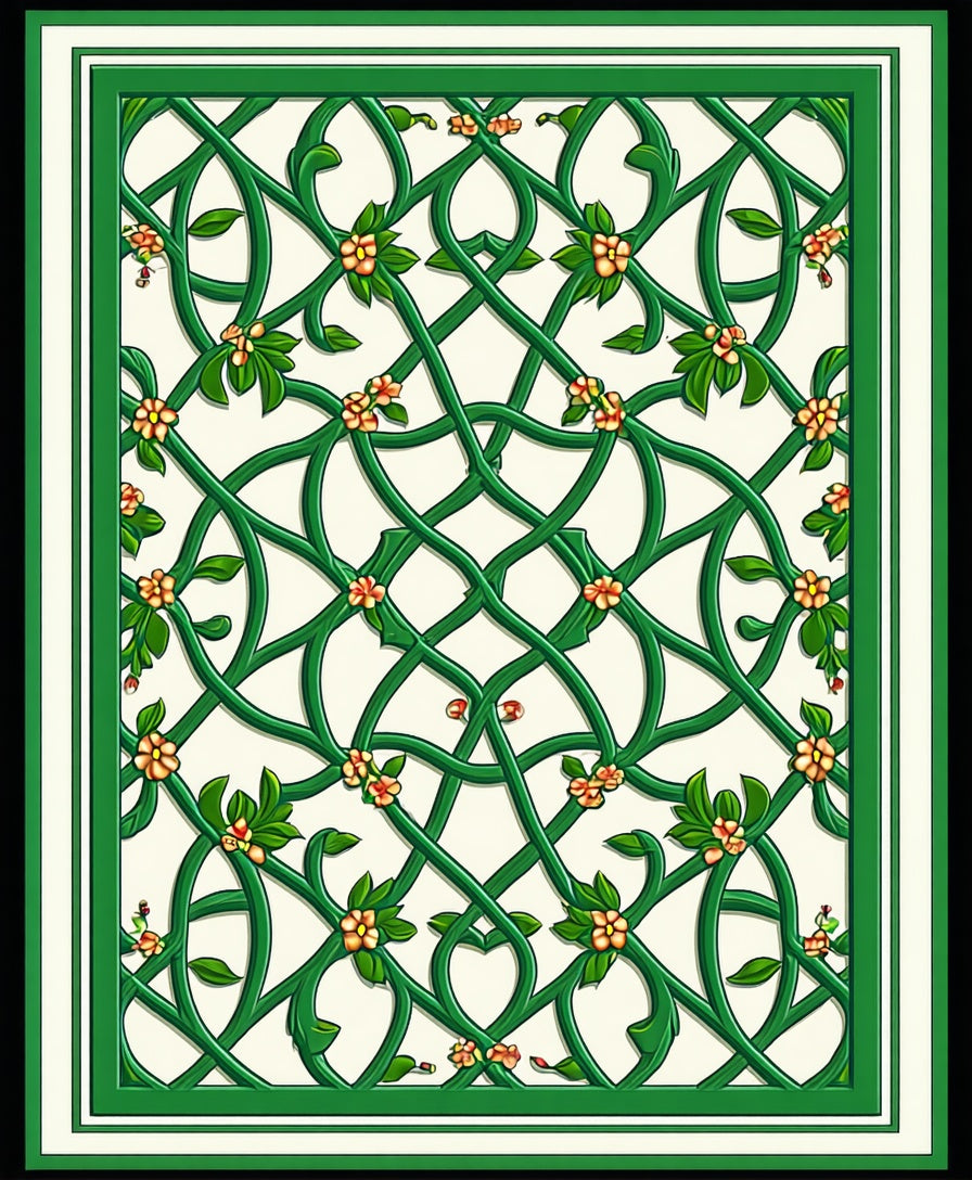 Green Intertwined Floral Vine Design Rug