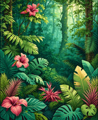 Lush Tropical Ferns With Hibiscus Blossoms Rug