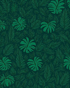 Deep Green Tropical Leaf Pattern Rug