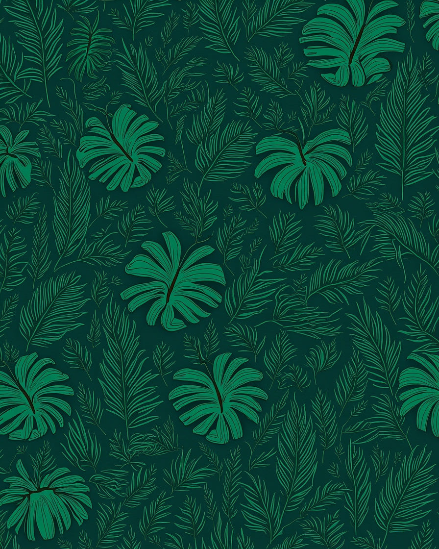 Deep Green Tropical Leaf Pattern Rug