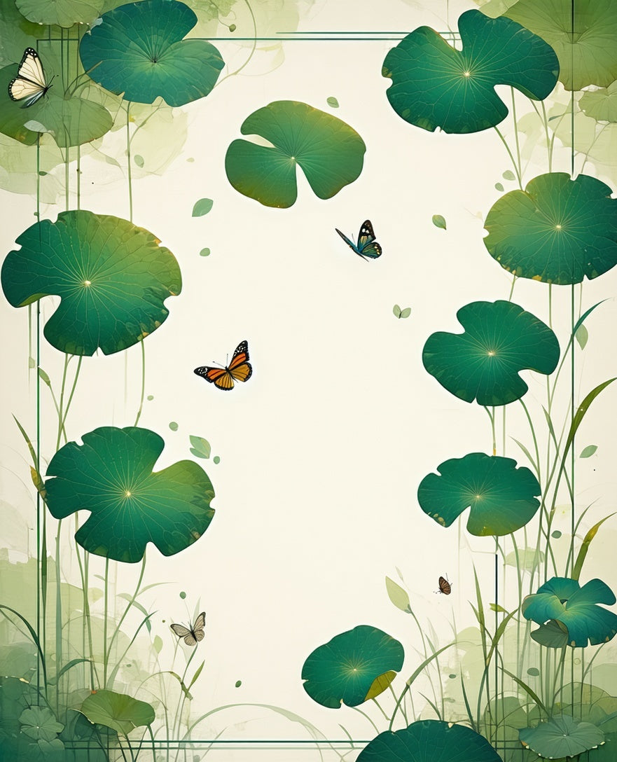 Serene Green Lotus Butterfly Pattern Rug
