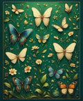Green Floral Butterfly Art Design Rug