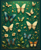 Green Floral Butterfly Art Design Rug