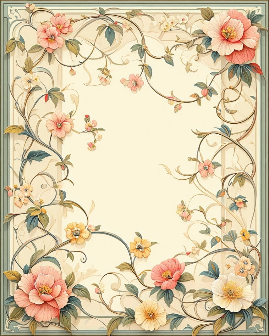 Pastel Floral Vine Scroll Design Rug