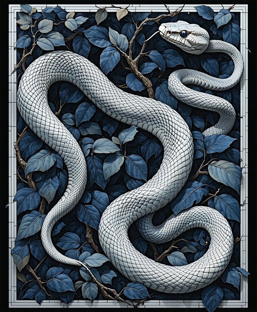 White Snake Navy Floral Pattern Rug