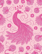 Pink Peacock Floral Line Art Rug