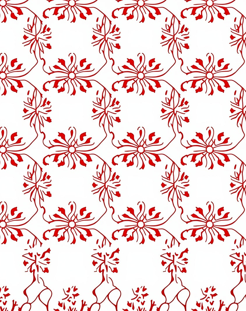 Stylized Red Floral Vine Pattern Rug