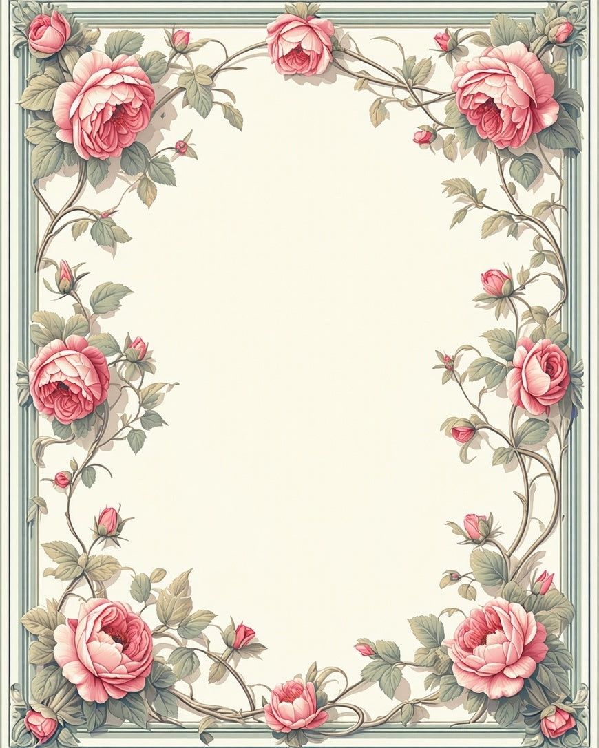 Romantic Pink Roses Floral Vine Design Rug
