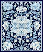 Ornate Blue Floral Art Nouveau Rug