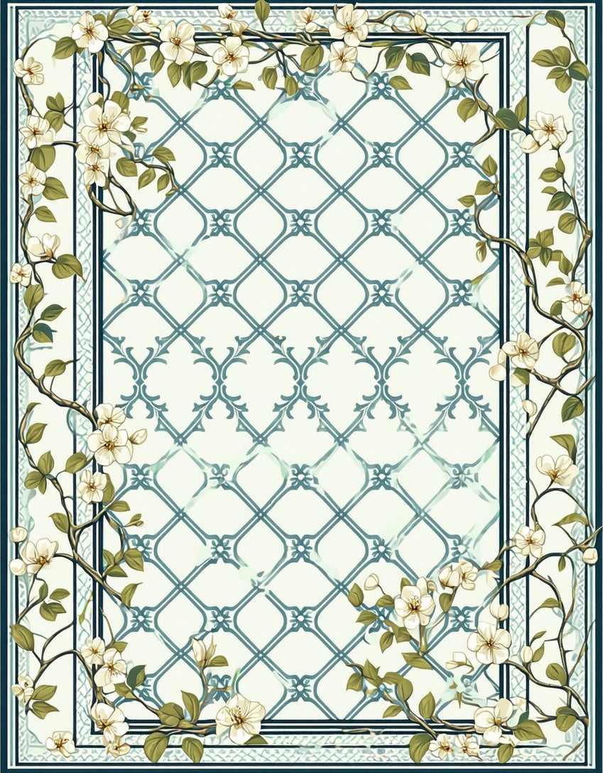 Floral Lattice Design With Branches Rug