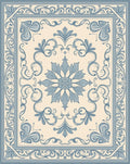 Blue Floral Medallion Scroll Patterned Rug