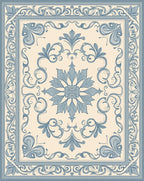 Blue Floral Medallion Scroll Patterned Rug