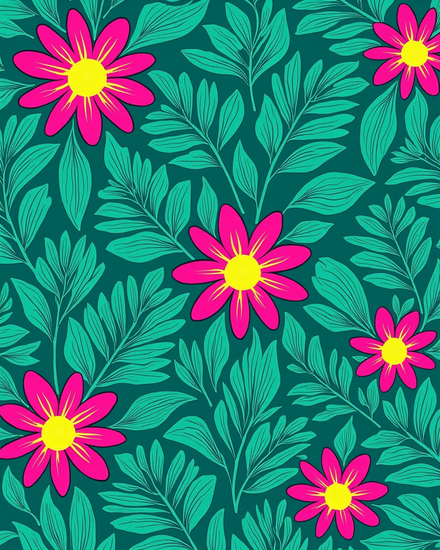 Vibrant Magenta Yellow Floral Pattern Rug