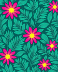 Vibrant Magenta Yellow Floral Pattern Rug