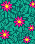 Vibrant Magenta Yellow Floral Pattern Rug