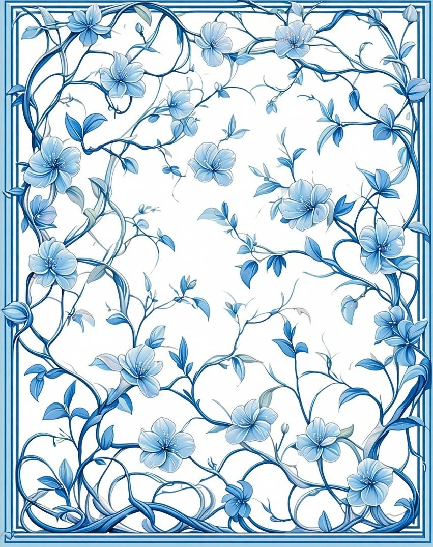 Blue Floral Vines Decorative Rug