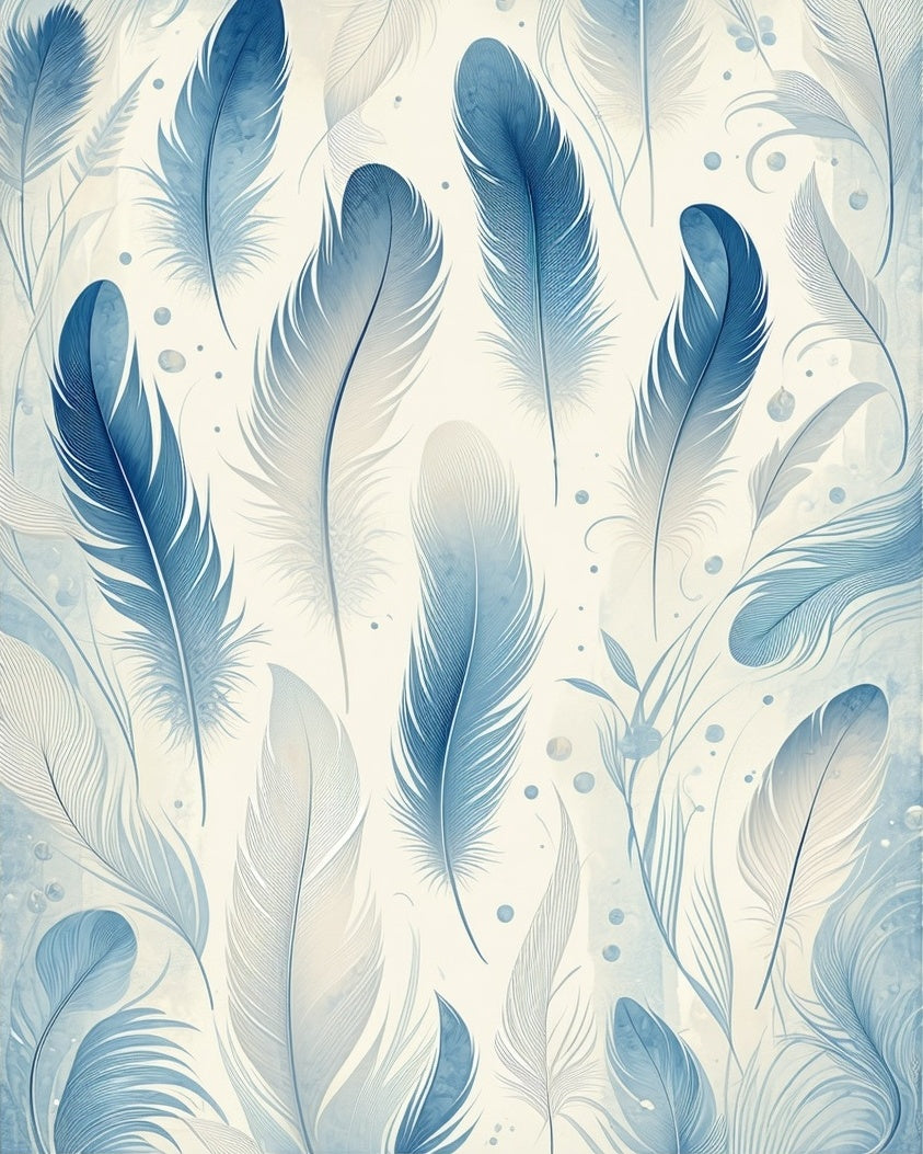 Feather Pattern With Delicate Blue Hues Rug
