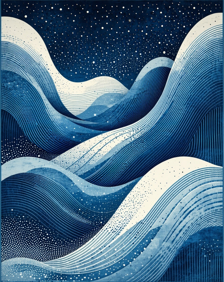 Deep Blue Wavy Starry Night Rug