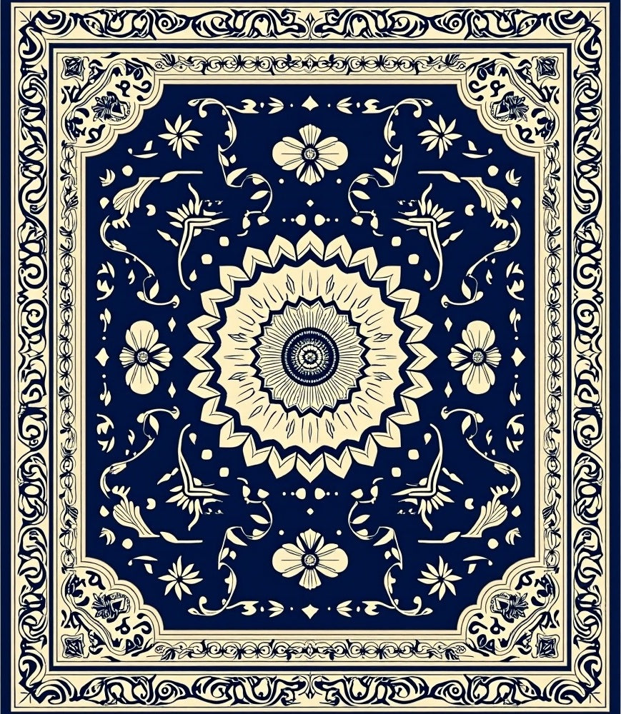 Antique Floral Sunburst Pattern Rug