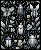Monochromatic Insects Floral Pattern Rug