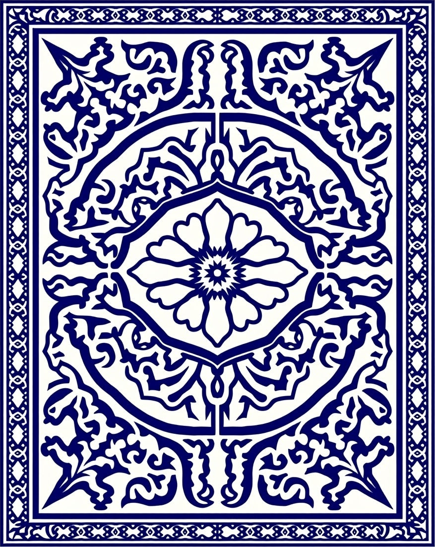 Classic Blue White Floral Medallion Rug