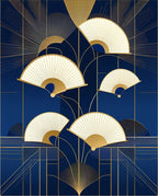 Art Deco Gold Fans On Navy Canvas Rug