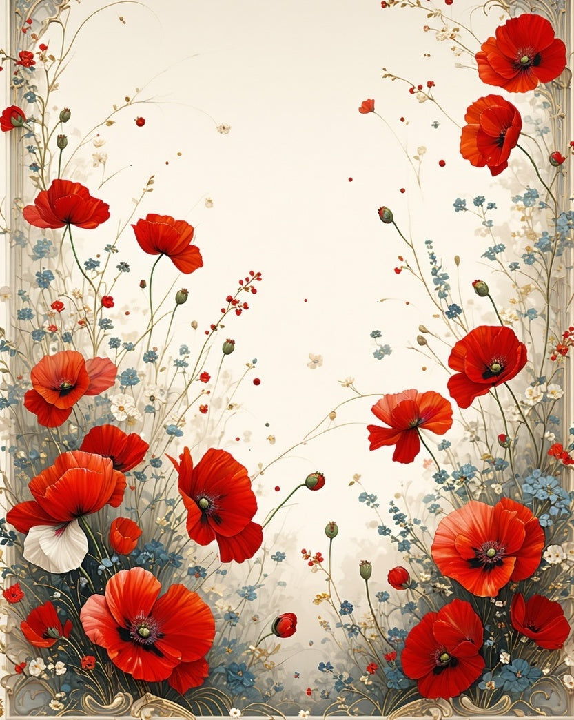 Vibrant Red Poppy Meadow Floral Design Rug