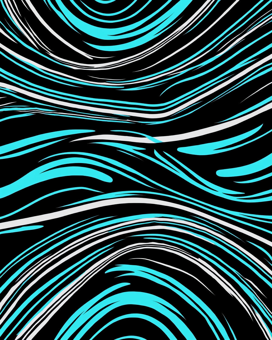 Bright Cyan Abstract Wavy Pattern Rug