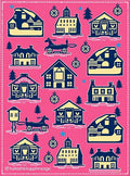 Pink Navy Yellow Village Houses Garland Rug