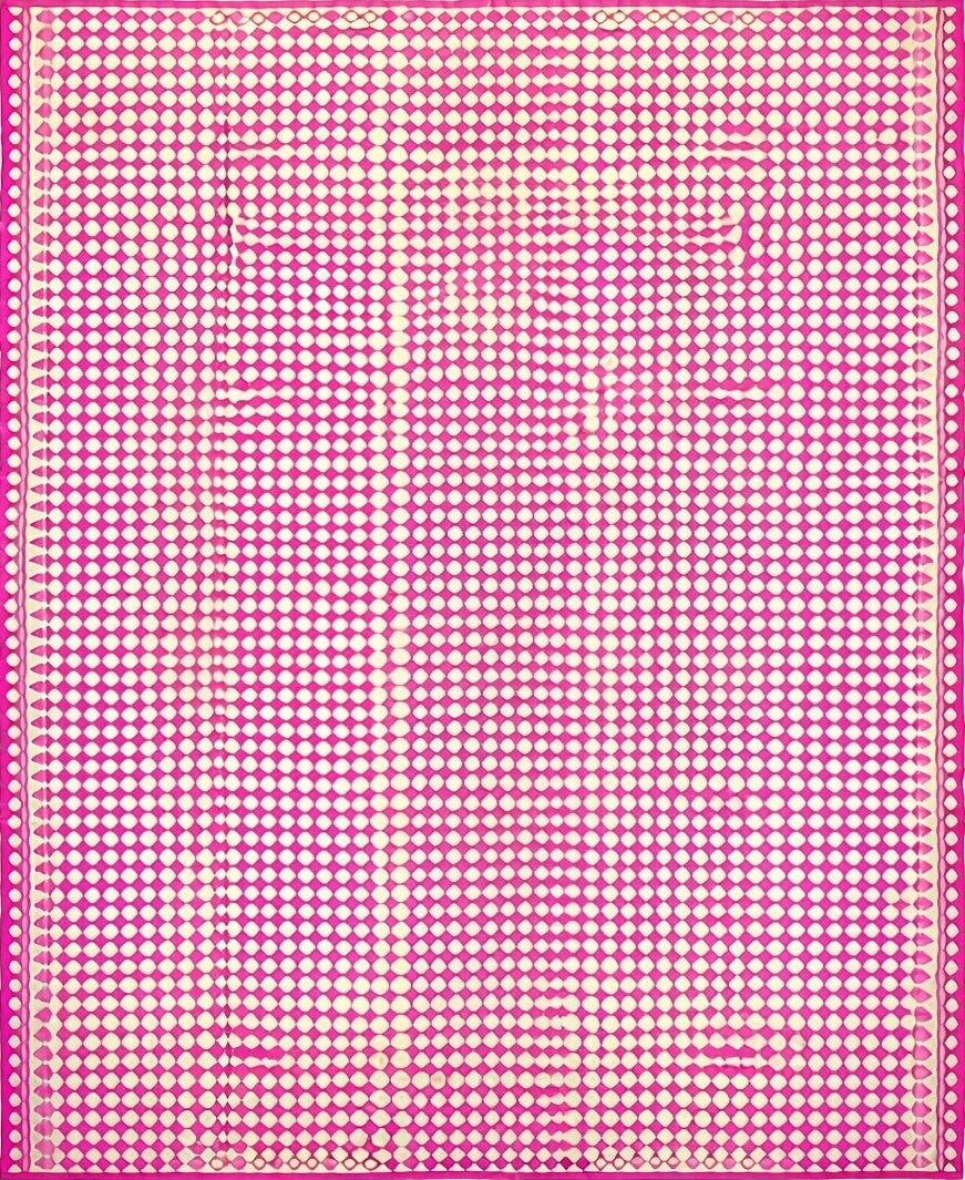 Pink White Dot Grid Pattern Rug