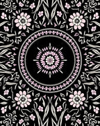 Black Pink Floral Mandala Design Rug