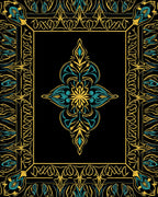 Elaborate Gold Turquoise Floral Pattern Rug