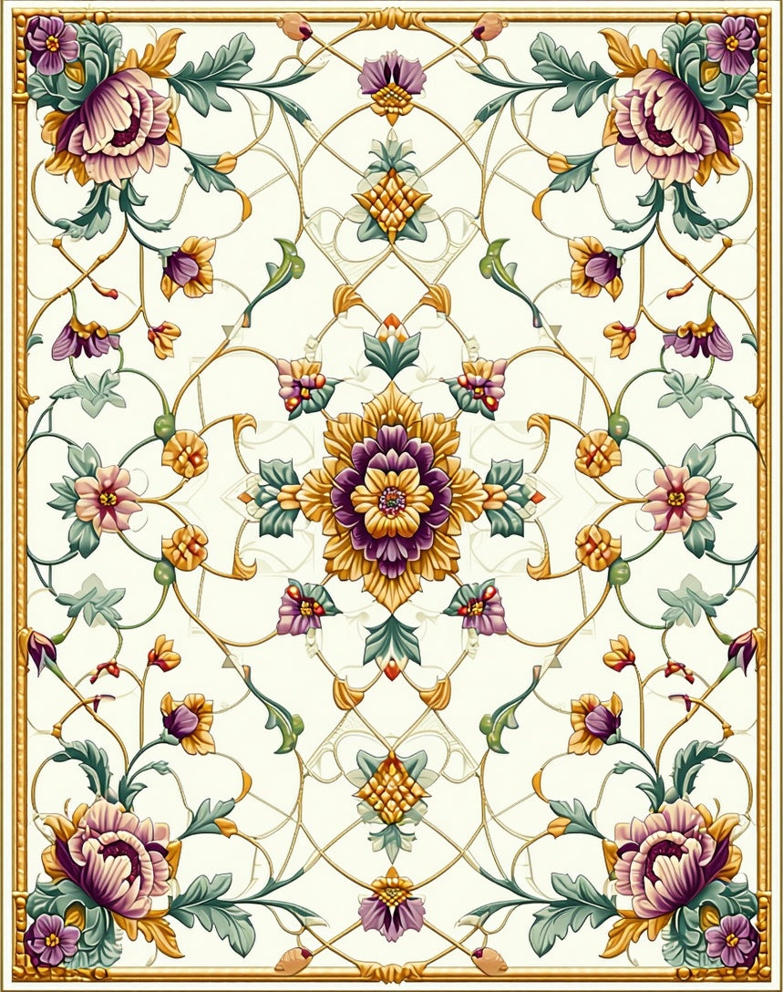 Vintage Floral Pattern with Gold Accents Rug
