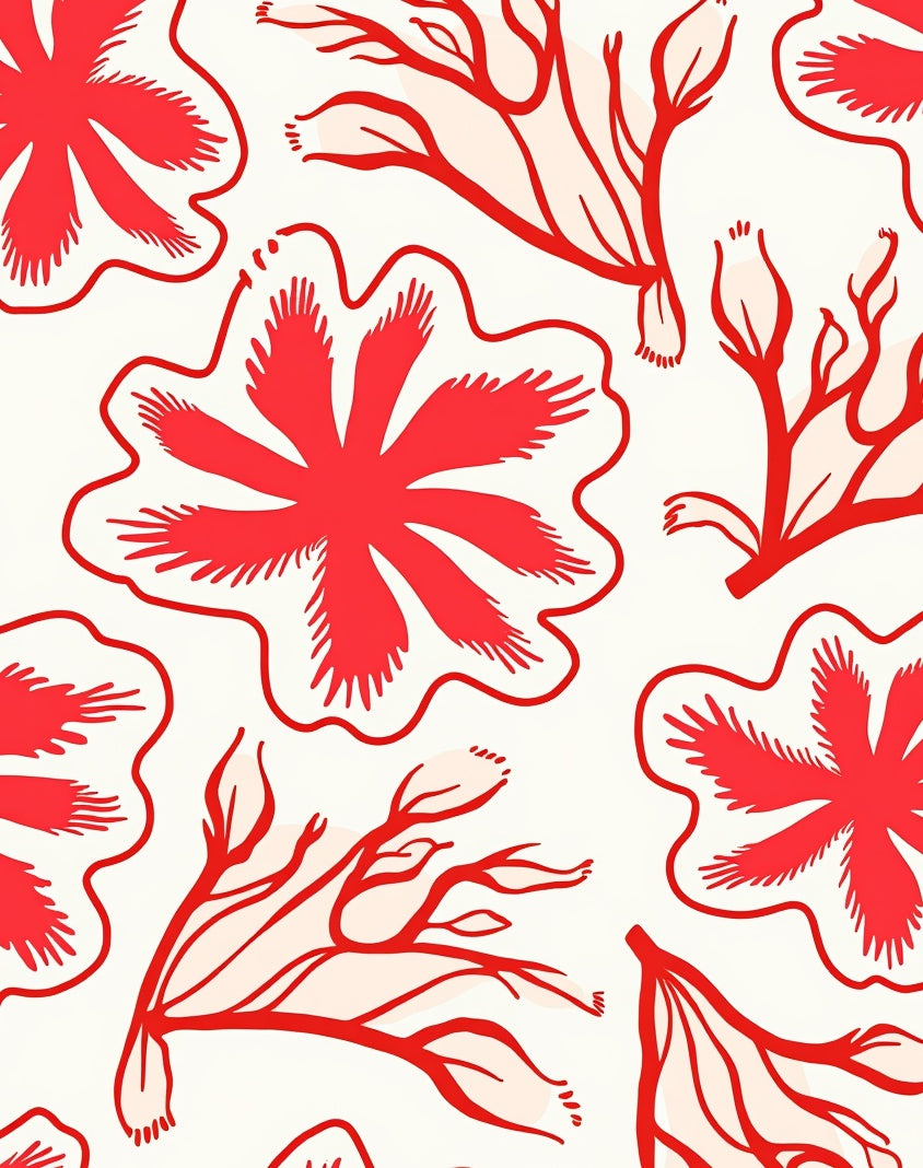 Coral Red Floral Graphic Rug