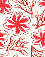 Coral Red Floral Graphic Rug