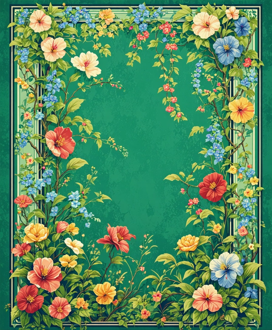 Vibrant Floral Border Garden Design Rug