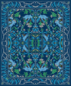 Art Nouveau Floral Symmetry Deep Blue Rug