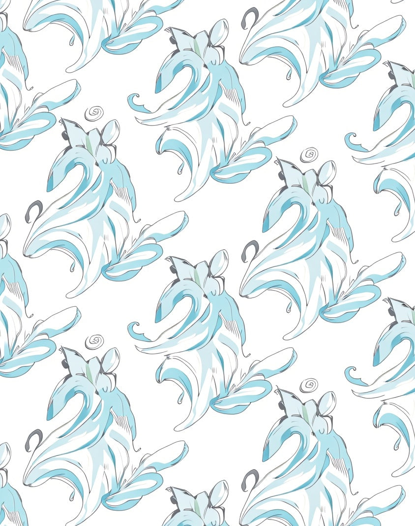 Abstract Swirls Blue Floral Pattern Rug