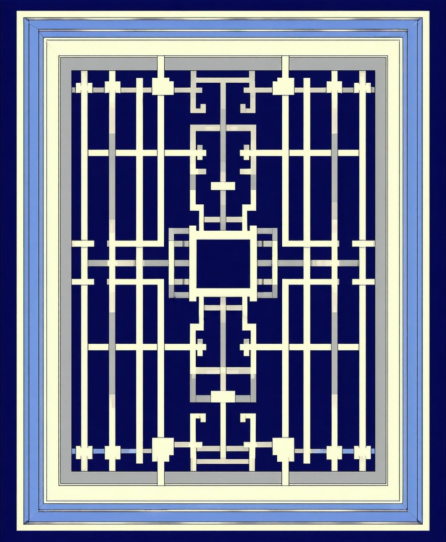 Geometric Lattice Inspired Dark Blue Rug