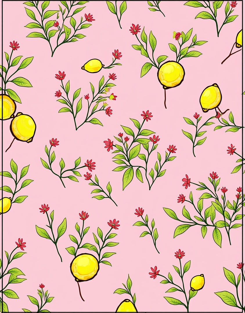 Pink Citrus Blossom Botanical Pattern Rug