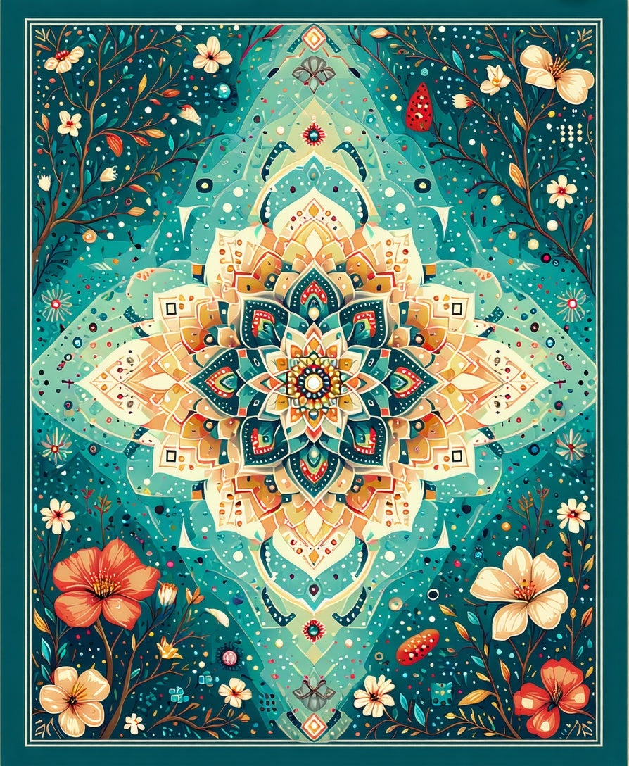 Mandala Floral Nature Inspired Round Rug