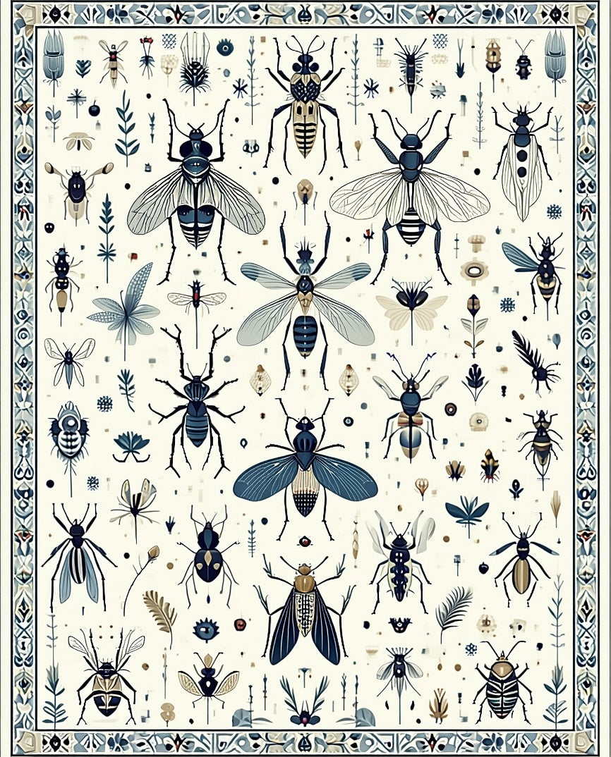Nature Insect And Botanical Pattern Rug