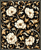 Elegant Floral Scrollwork With Butterfly Accent Rug