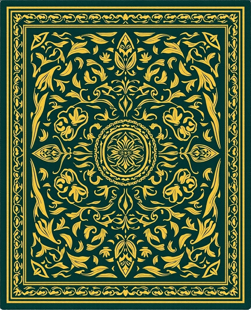 Ornate Floral Vintage Green and Gold Rug
