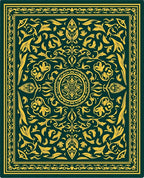 Ornate Floral Vintage Green and Gold Rug