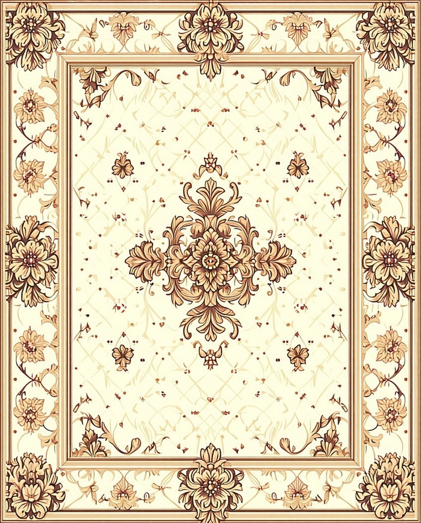 Cream Gold Ornate Floral Rug