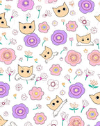 Whimsical Cat Flower Garden Pattern Rug