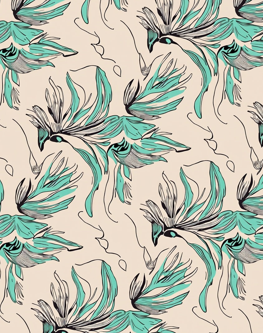 Abstract Teal Black Floral Swirl Rug